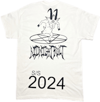 a white t - shirt with an image of a demon on it